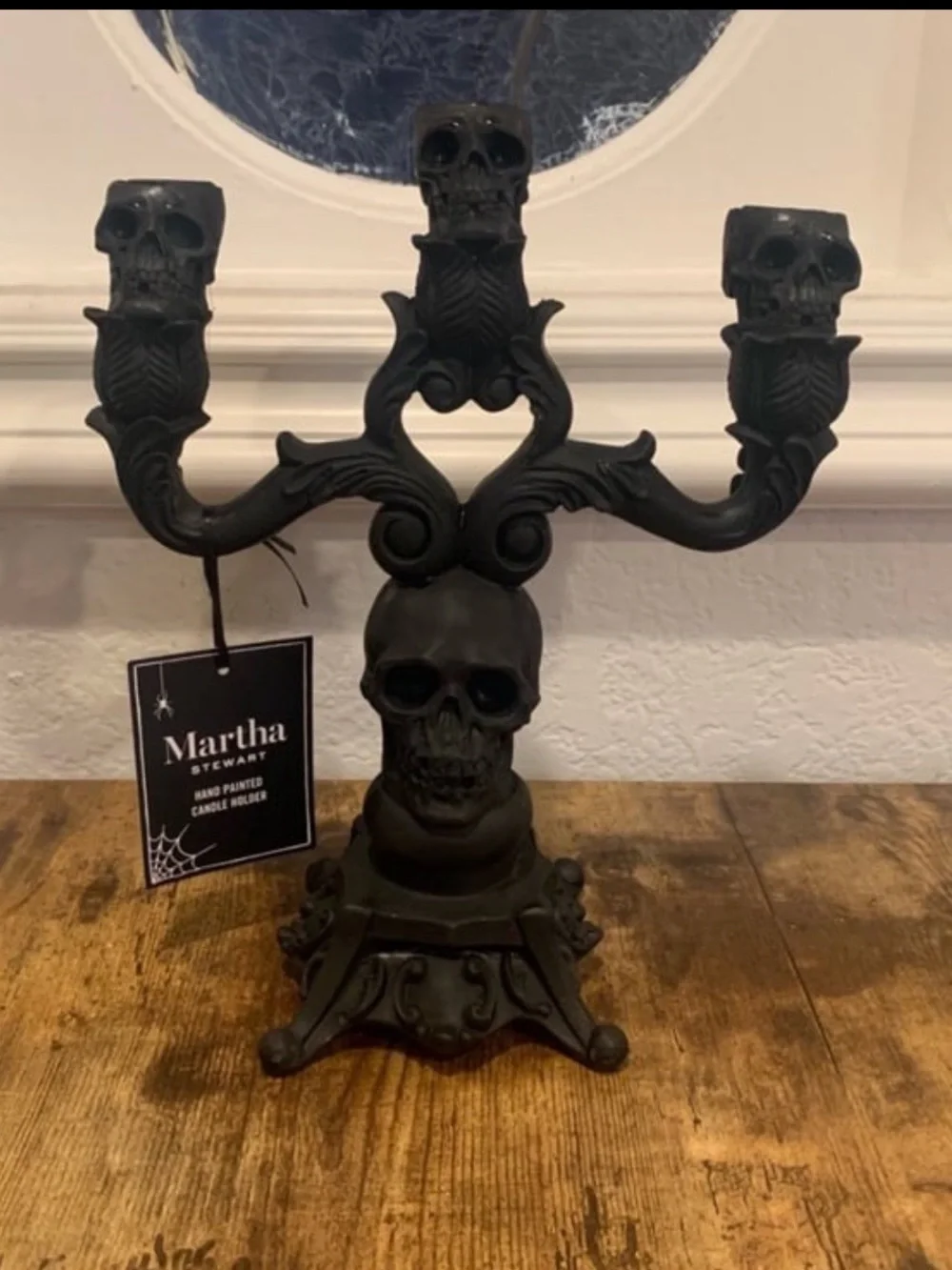 Martha Stewart Black Skull Candelabra, Halloween Candelabra Skull Candelabra